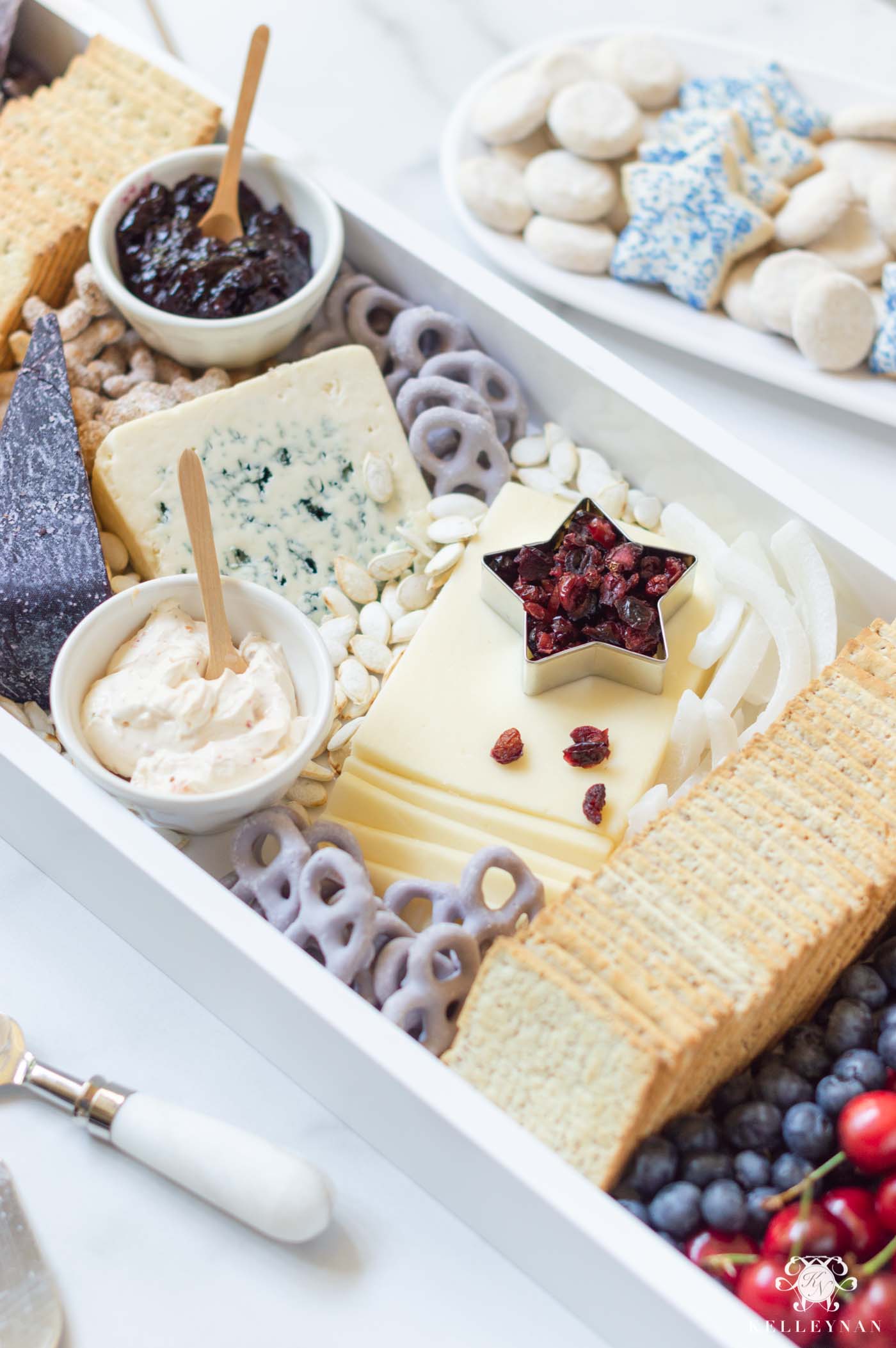 Patriotic Red, White and Blue Cheese and Fruit Board