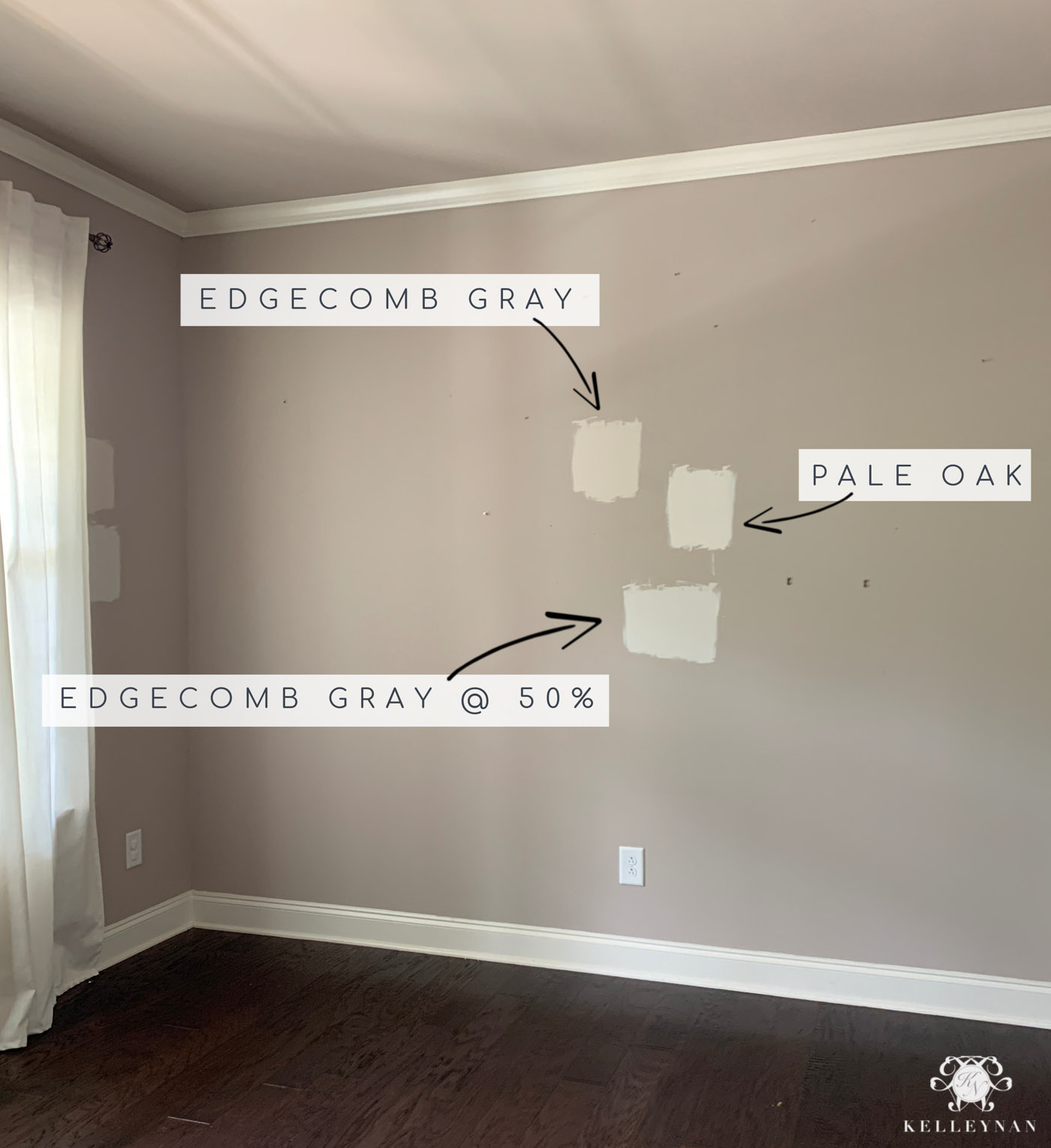 WARM GRAY PAINT COMPARISON IN SOUTH FACING ROOM: Benjamin Moore Edgecomb Gray vs. Benjamin Oak Pale Oak vs. Sherwin Williams Versatile Gray