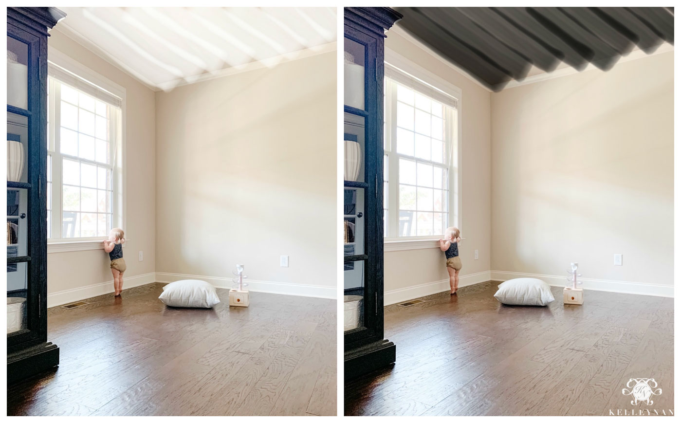 Mockup of white vs black shiplap ceiling