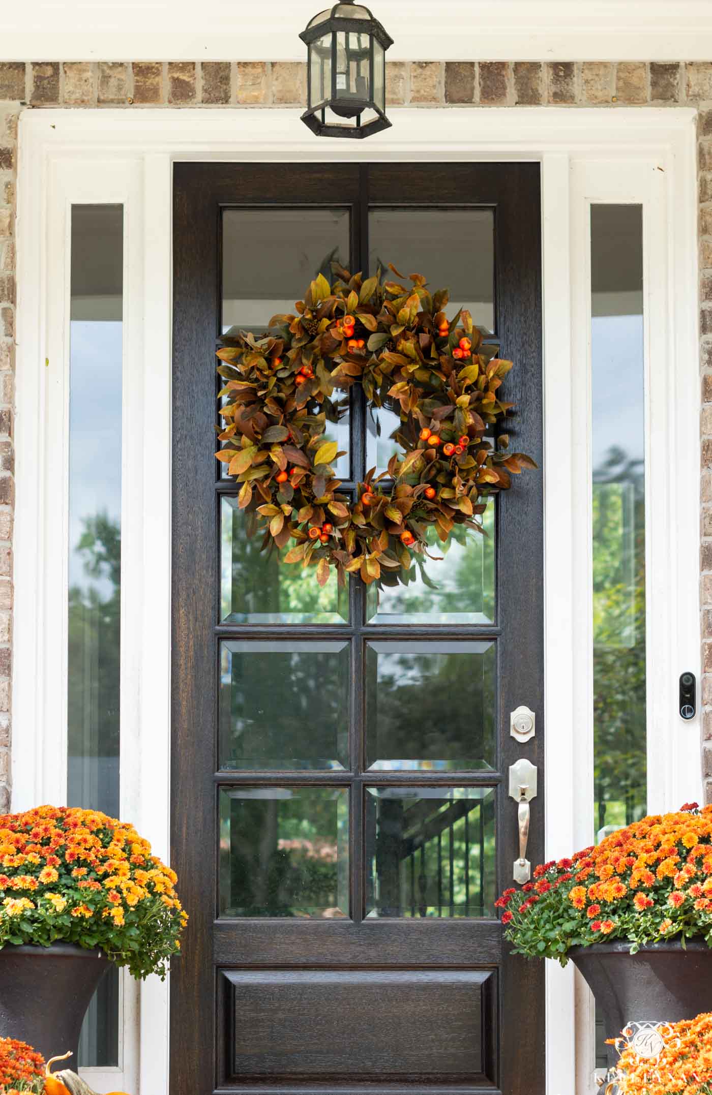 Fall Front Door Wreath with Orange and Green Color Scheme