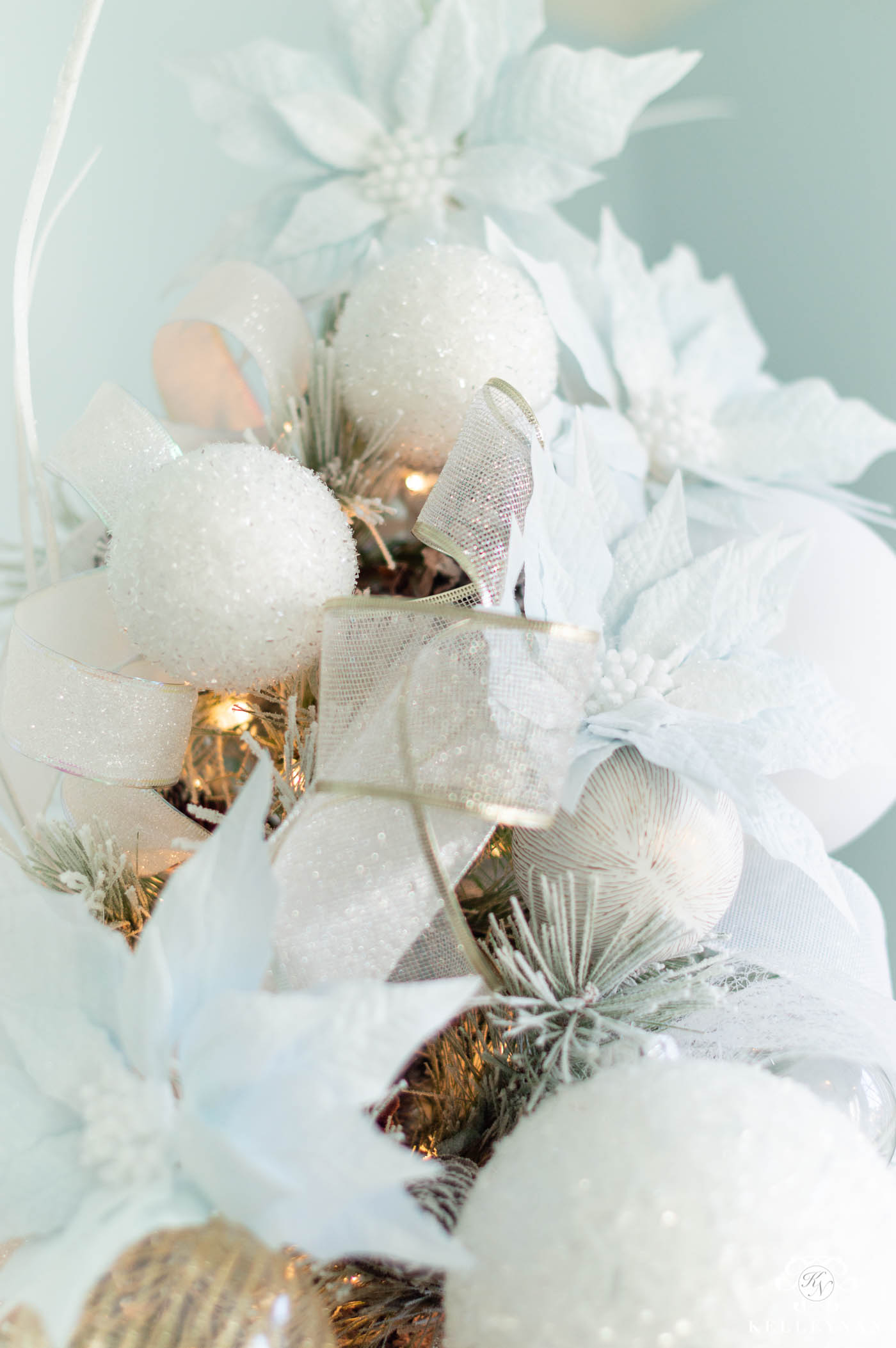 Pale Blue Icy Color Scheme with Snowy White Christmas Tree