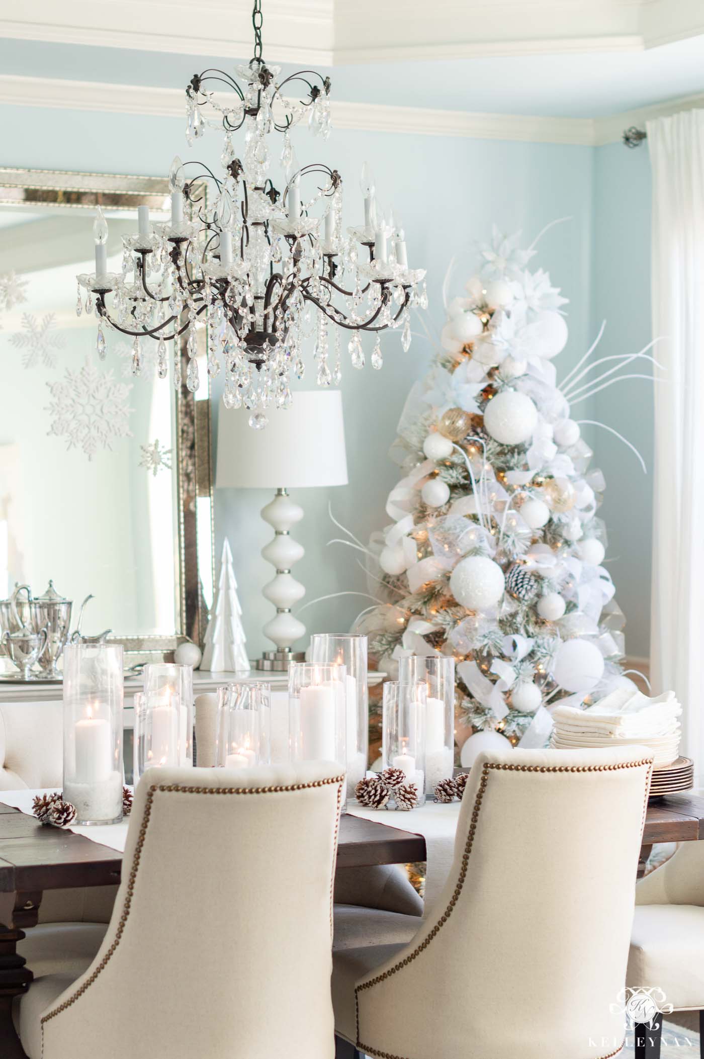 Frosty Christmas Decor in the Dining Room with Christmas Trees!