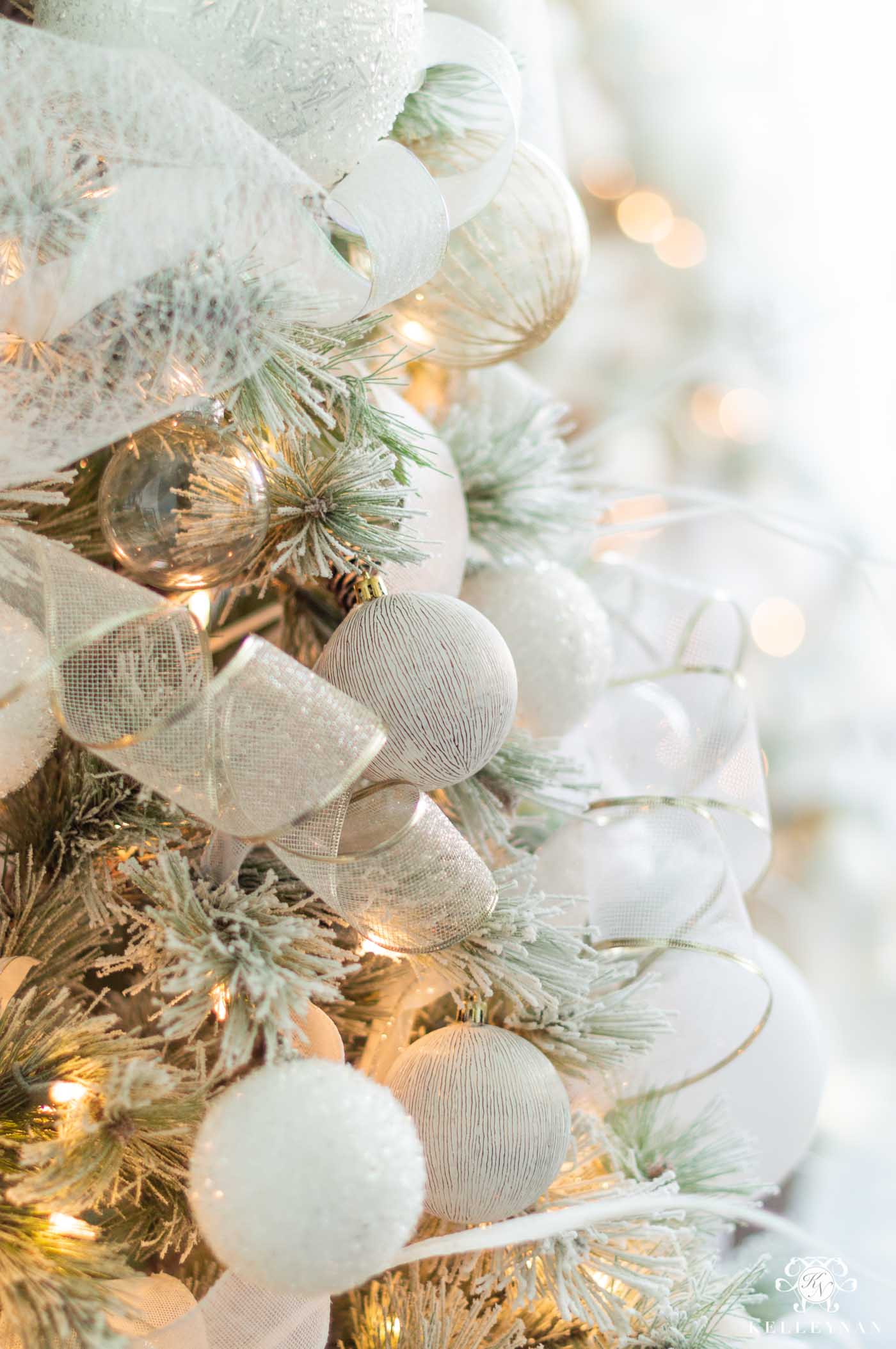 Elegant White and Pale Blue Christmas Tree Decor