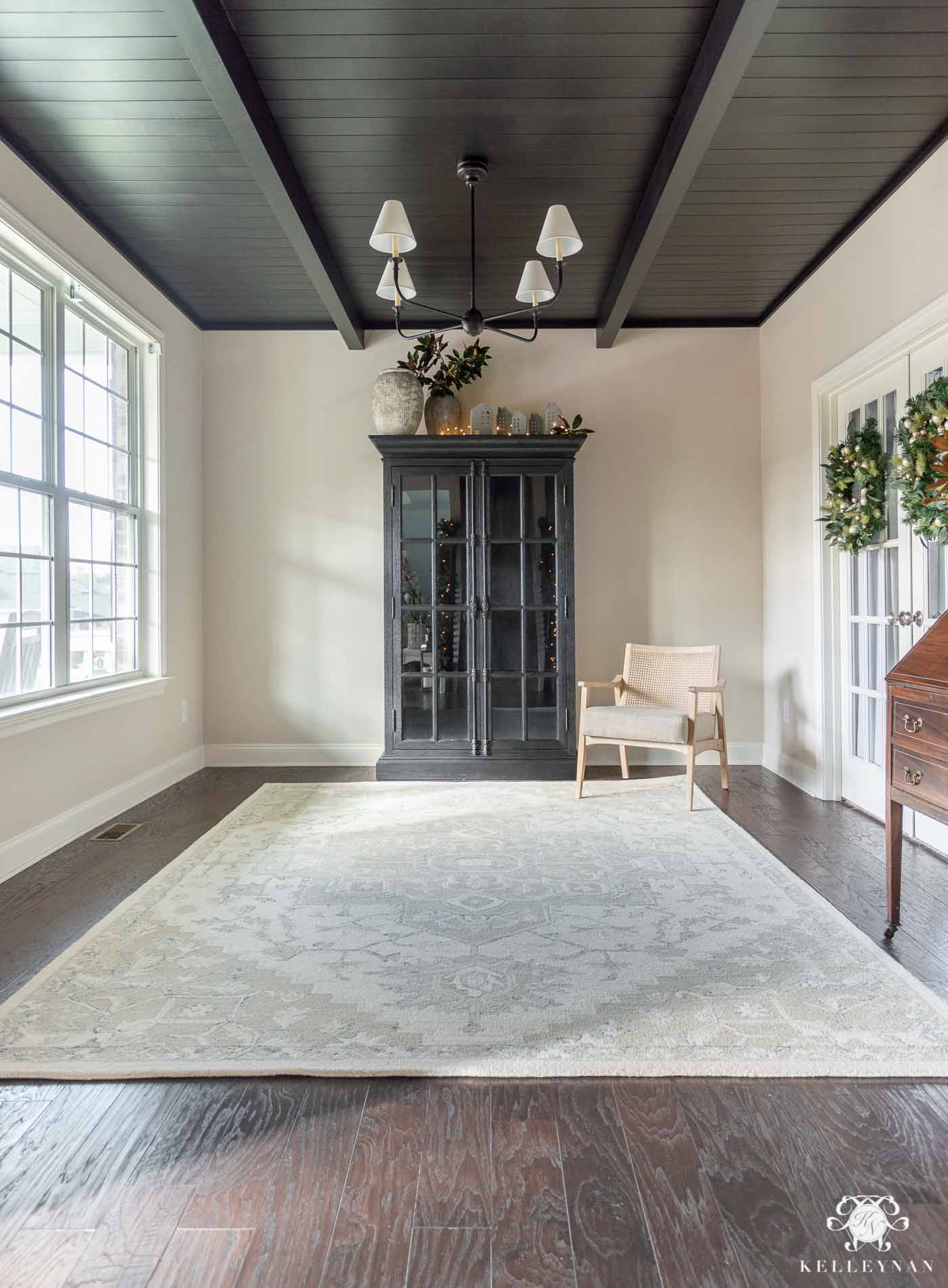 Black Shiplap Ceiling with Beams -- Conversation Room Makeover Update!