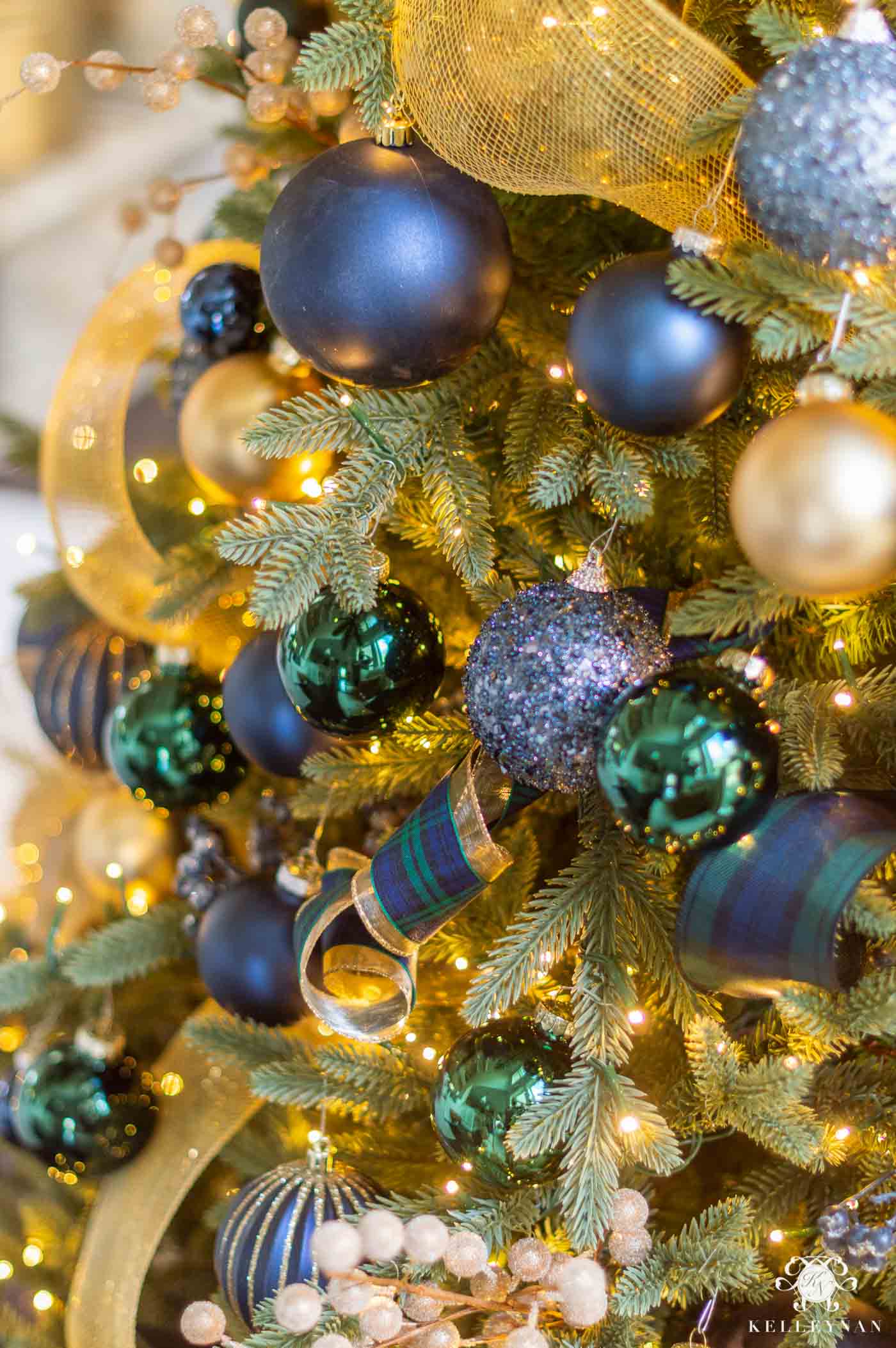 Blue, green and gold christmas tree colors