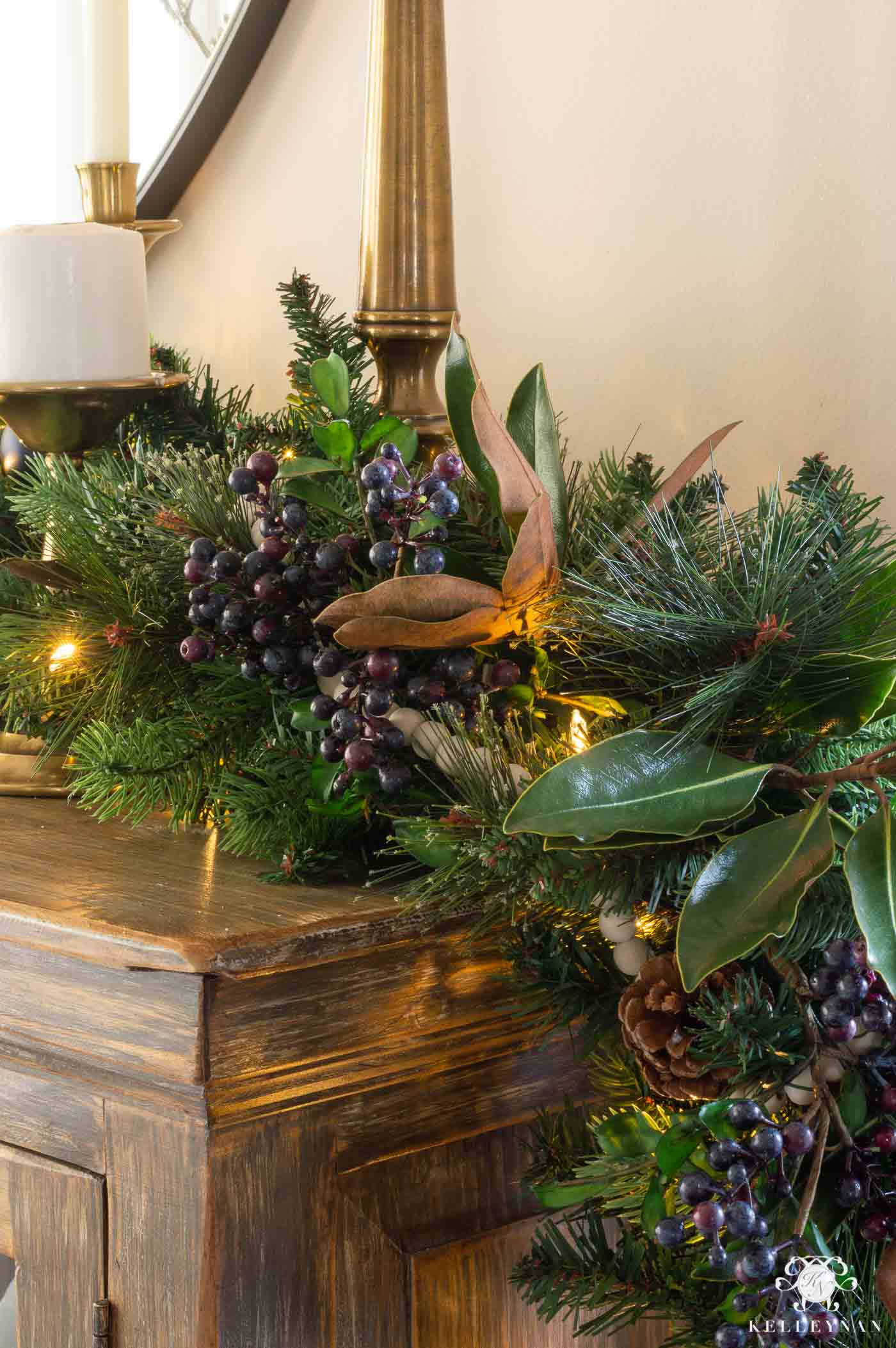 Sideboard Garland with Magnolia Leaves and Blueberries