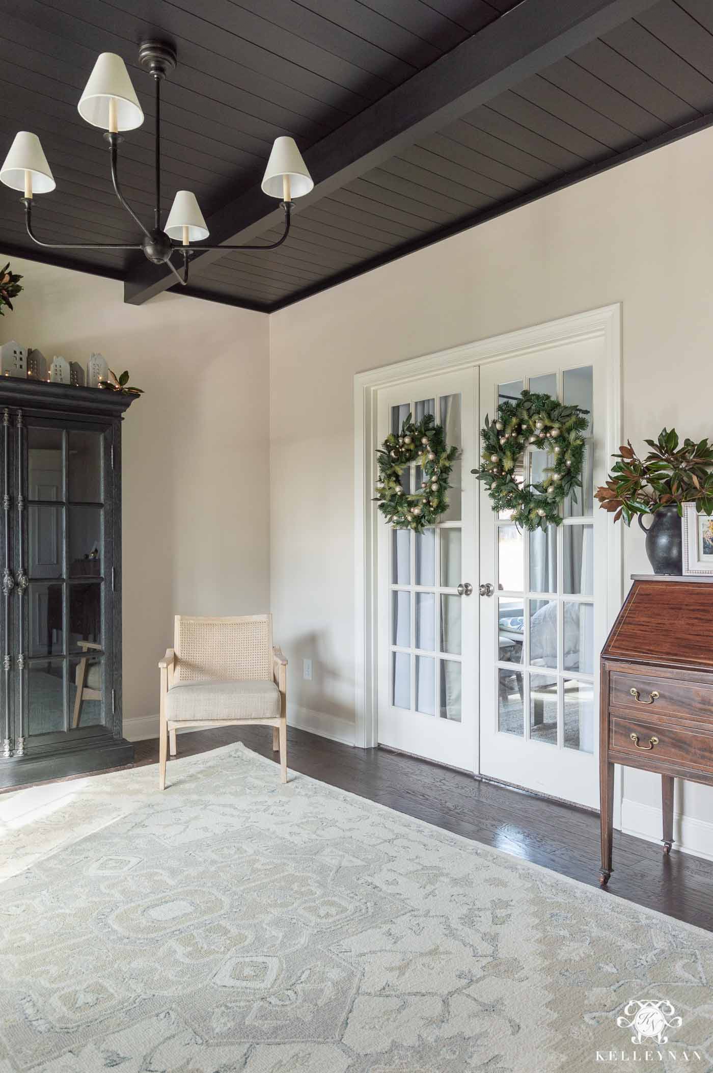 Conversation Room Makeover Progress -- the Black Shiplap Ceiling is Up!