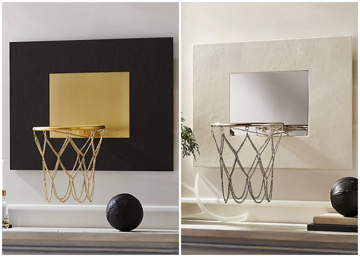 CB2 - November Catalog 2020 - Grey Leather and Brass Basketball Hoop