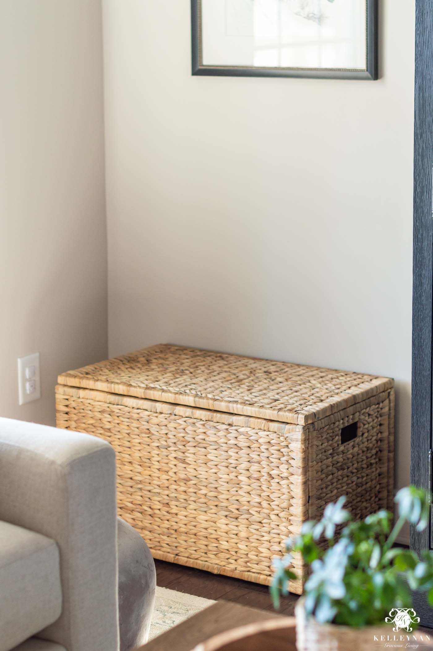 pretty living room storage -- rattan trunk