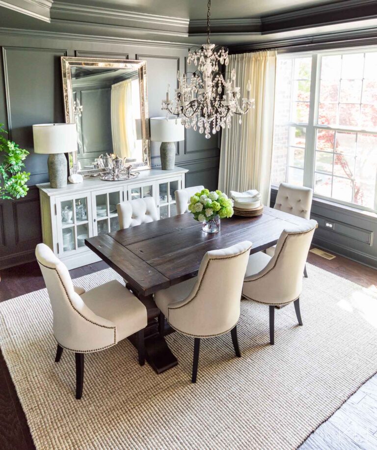 Dining Room Makeover Reveal in Sherwin Williams Iron Ore - Kelley Nan