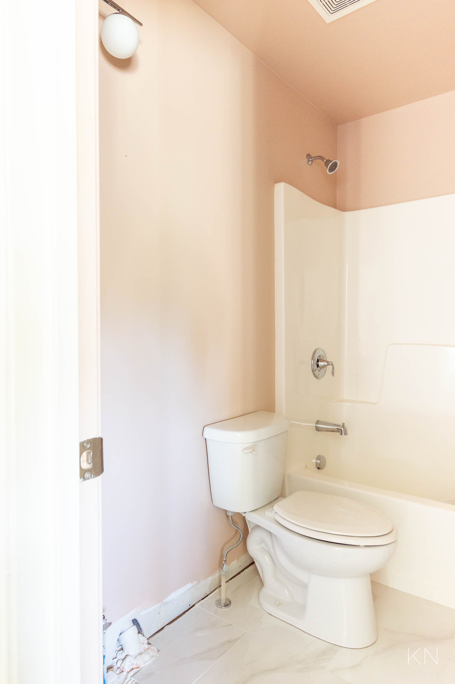 Farrow & Ball Setting Plaster Pink Paint for Small Guest Bathroom