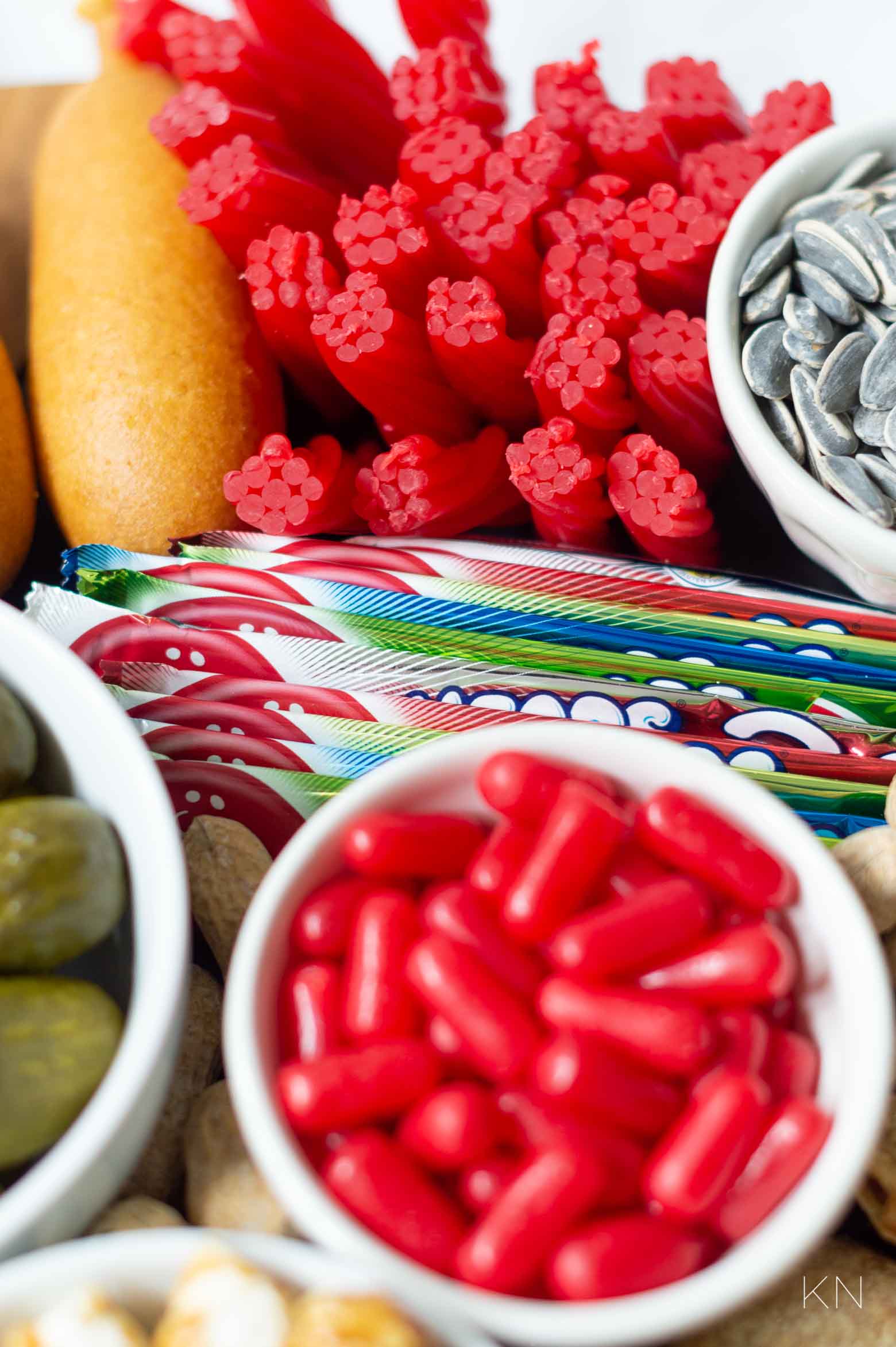 Football Charcuterie Board with Traditional Concession Stand and Tailgate Food