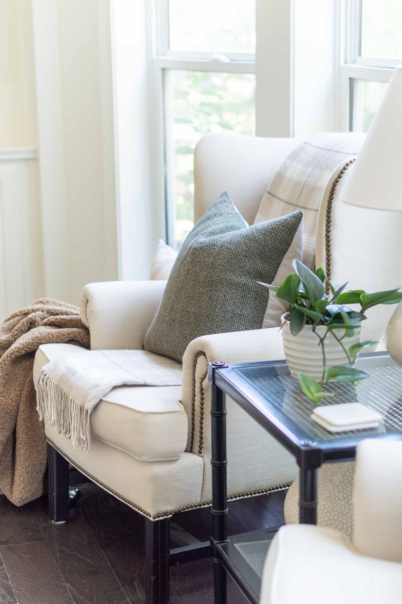 Fall Living Room Ideas with Greens and Neutrals