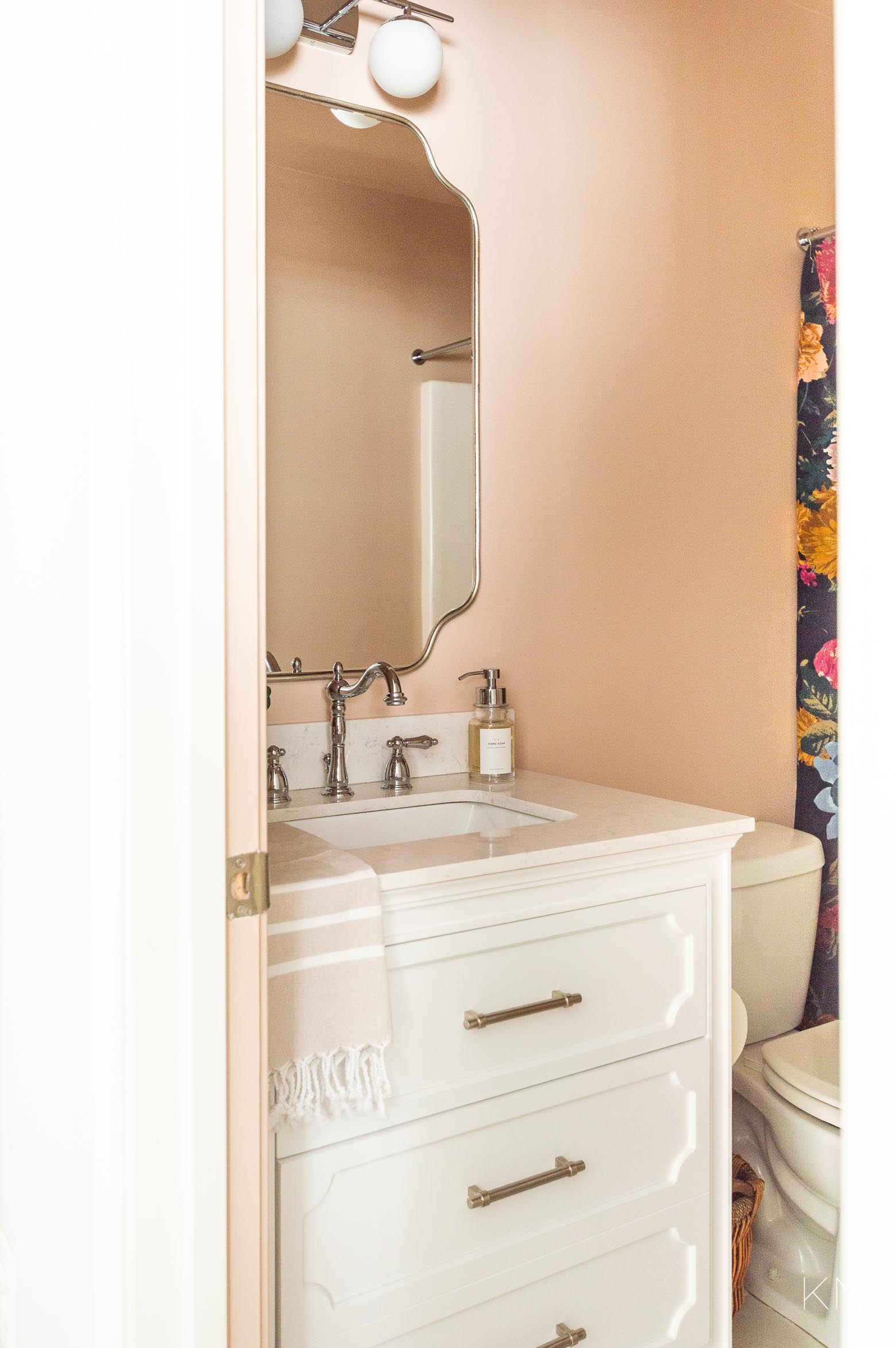 Small Pink Bathroom Makeover Reveal for a Guest Bathroom or Office Bathroom