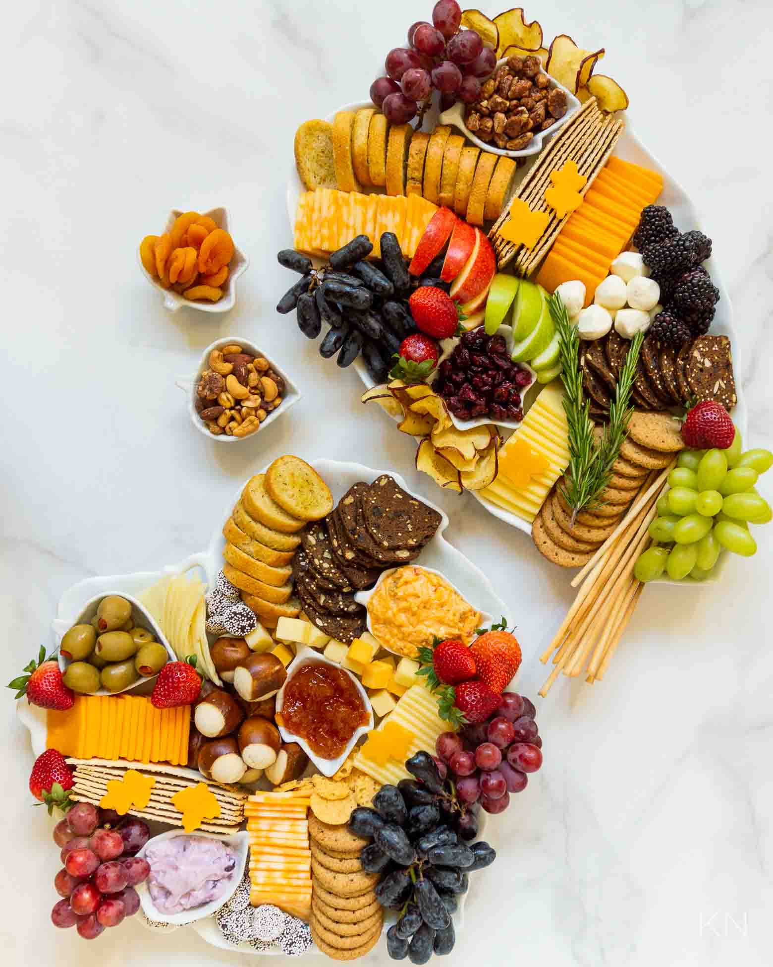 Fall Charcuterie Boards on Leaf Platters for Fall Entertaining