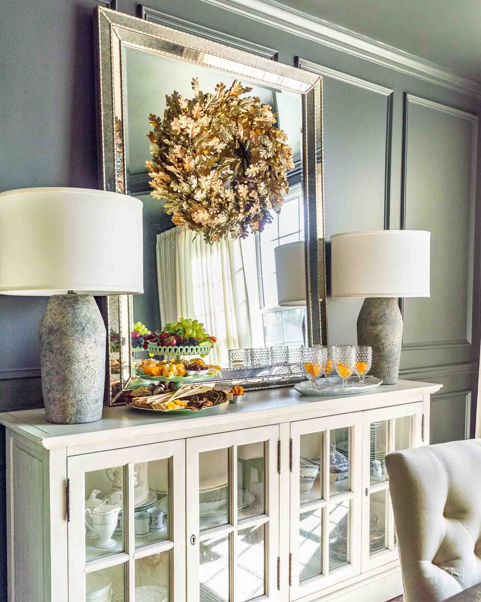 fall sideboard styling and decor in the dining room