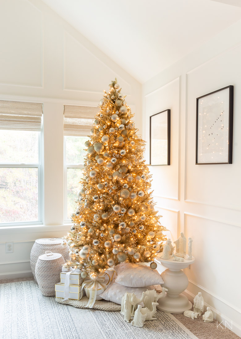 Gold Christmas Tree in Bedroom