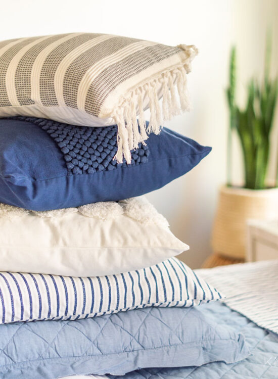 Blue and White Mix and Match Patterned Pillows