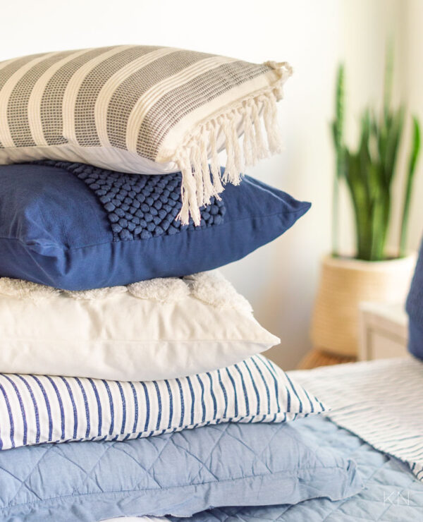 Blue and White Mix and Match Patterned Pillows