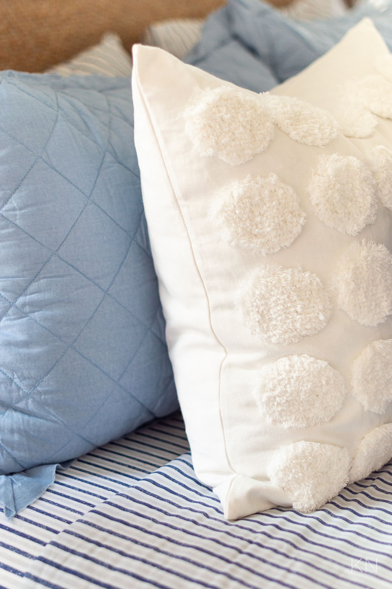 Affordable Blue and White Mix and Match Bedding and Throw Pillows