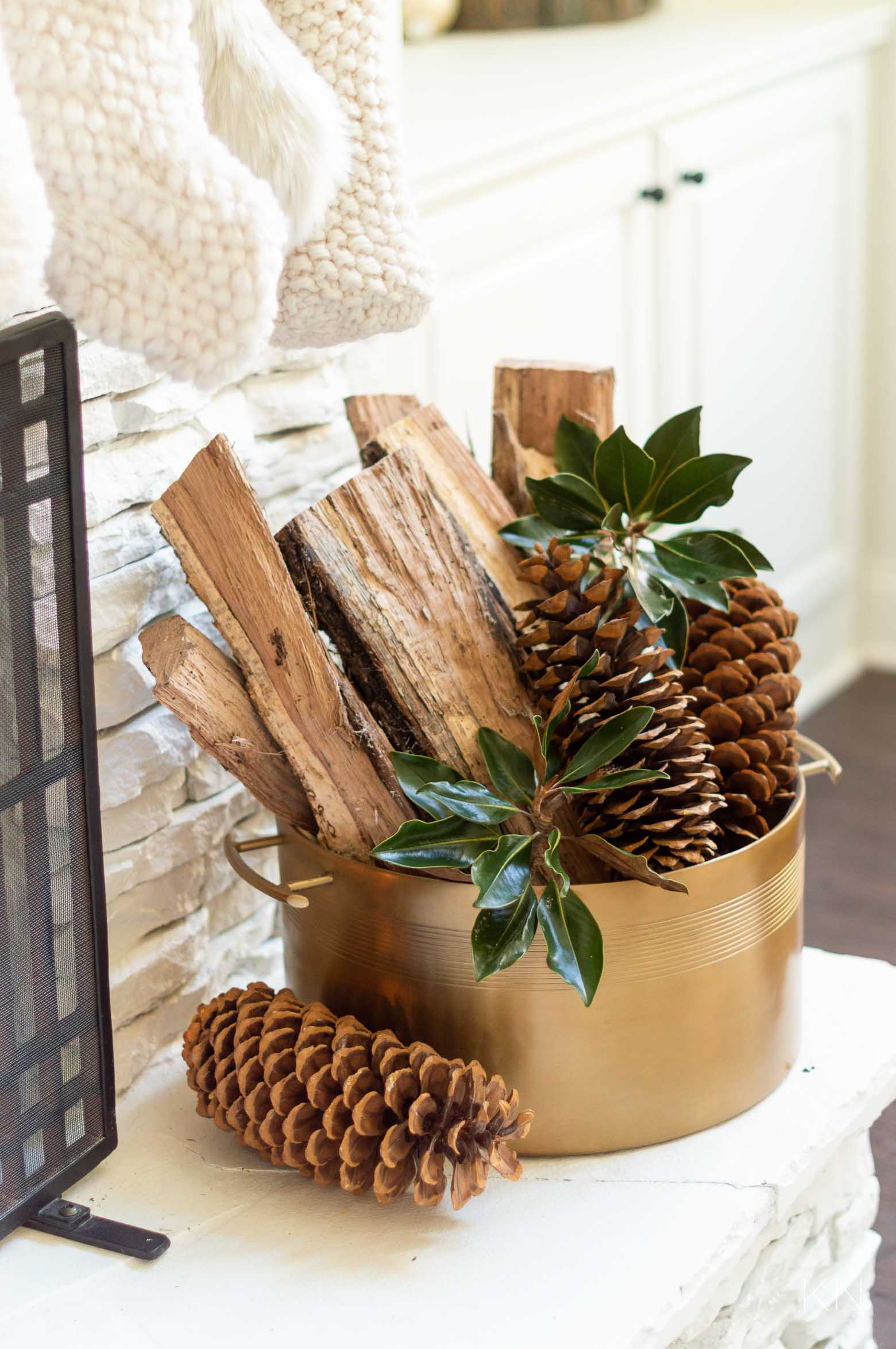 Fireplace Hearth Christmas Decor with Logs