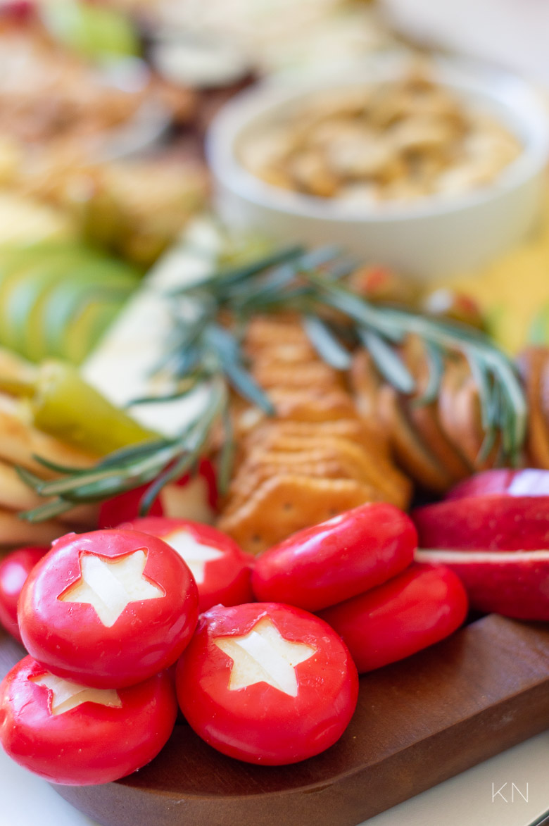 Christmas Cheese Board with Cut Out Baby Bel Stars