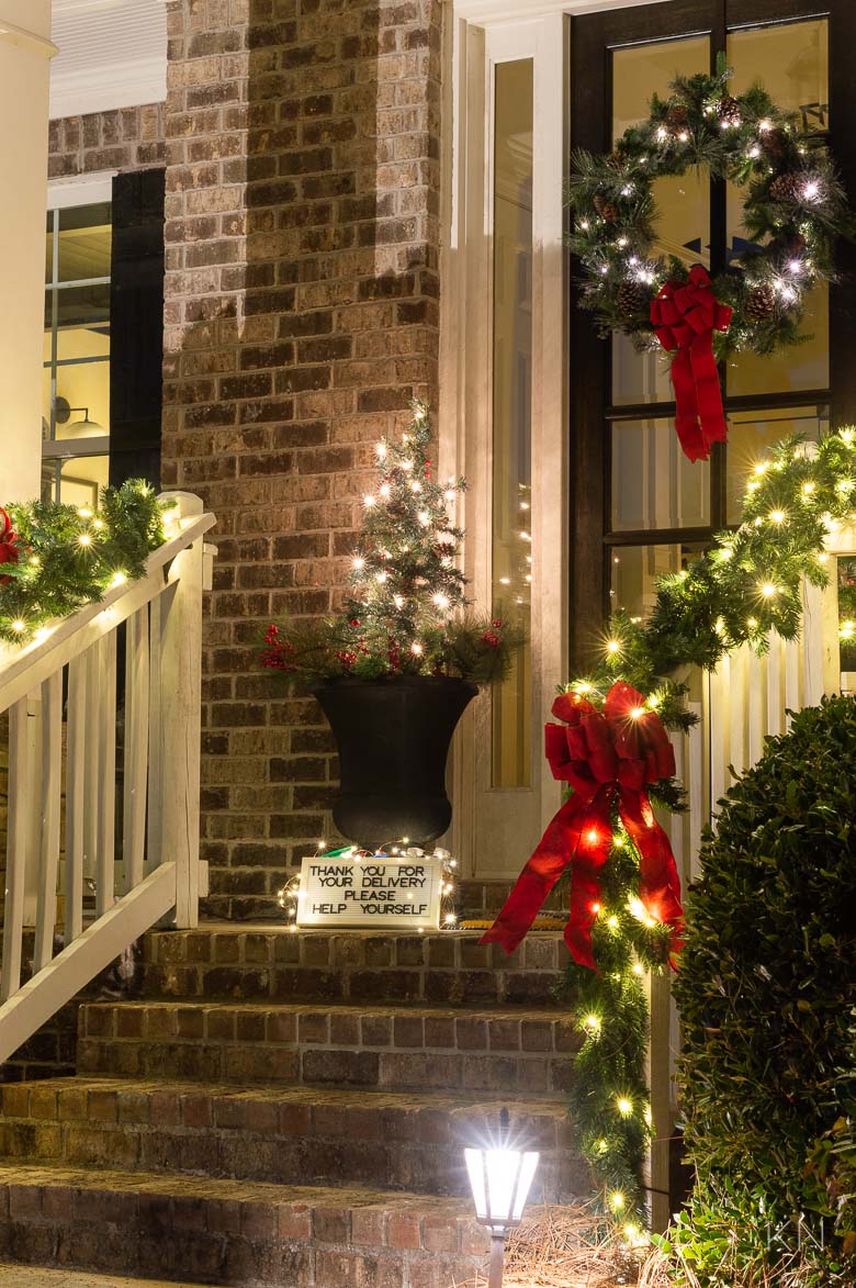 Classic Christmas Porch Decor with Delivery Driver Snack Basket