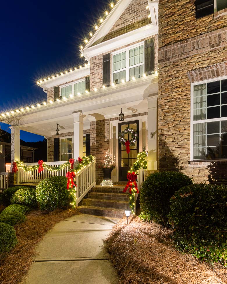 Classic Christmas Front Porch at Night