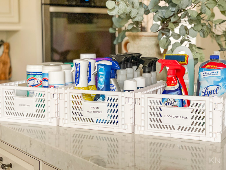 Cleaning Supplies and Collapsible Crate Storage
