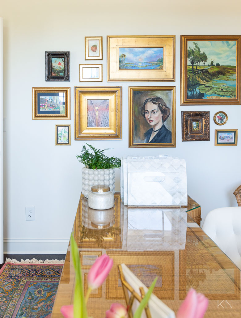 Home Office Eclectic Gold Frame Gallery Wall of Old and New