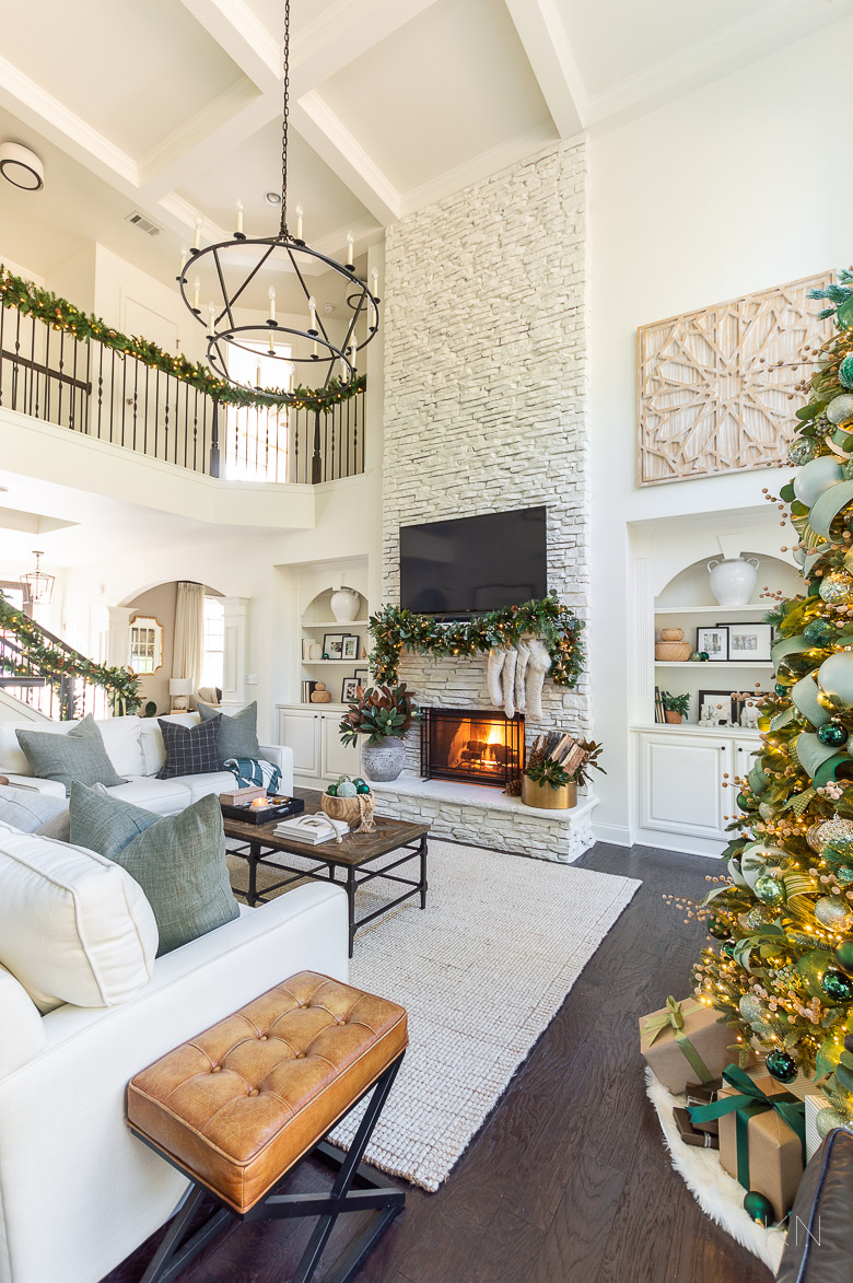 Christmas Living Room with Green Color Scheme