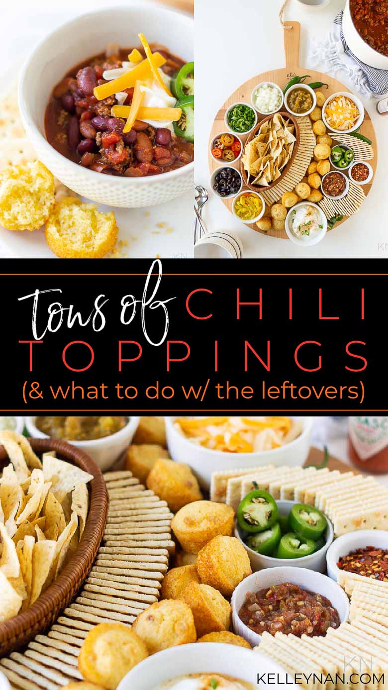 Tons of Ideas for Chili Toppings for a Fall Chili Party (Plus, a delicious easy recipe and what to do with the leftovers!)