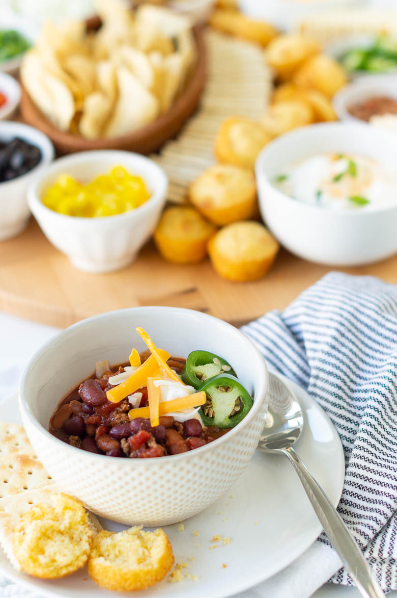 Best Chili Toppings (& An Easy Chili Board) + Fave Chili Recipe & How to Use Leftover Chili