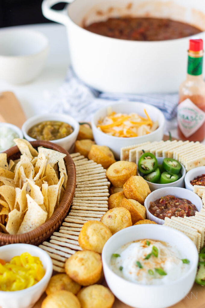 Chili Toppings, Easy Chili Recipe, Chili Board & Recipe- Kelley Nan