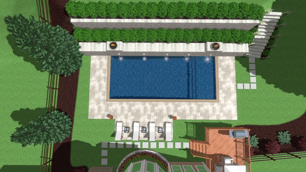 Rectangle Concrete Pool Plan with Retaining Walls