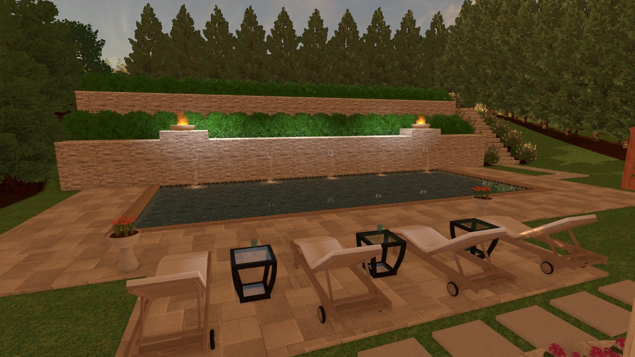 Rectangle Pool with Retaining Walls Lounge Area