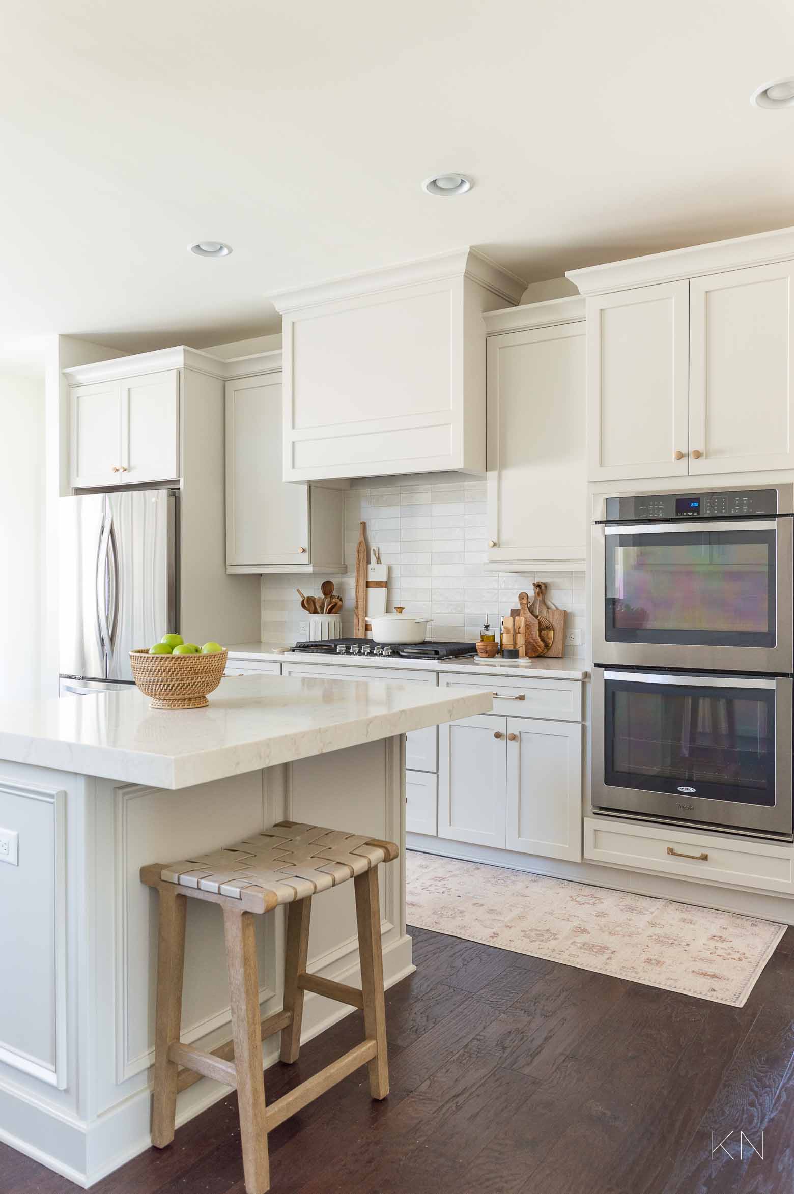 Light Warm Gray Kitchen Cabinet Makeover in Agreeable Gray by Sherwin Williams