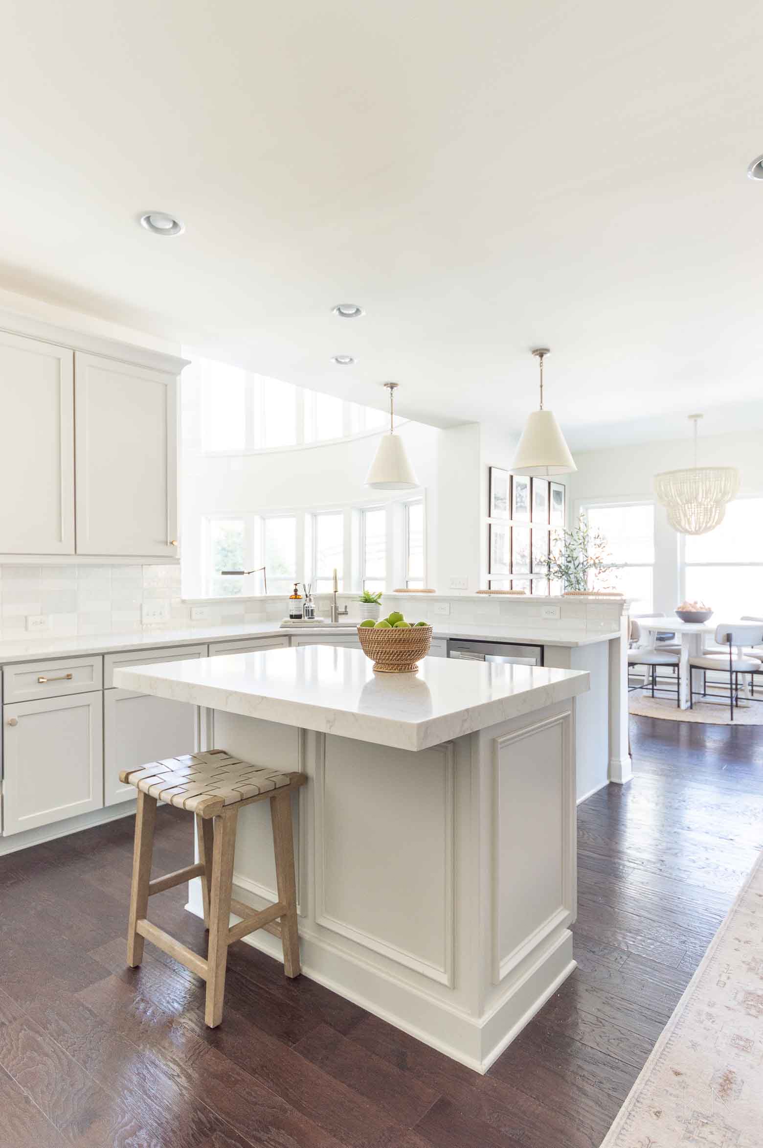 Light Warm Gray Kitchen Makeover with White Walls and Greige Cabinets