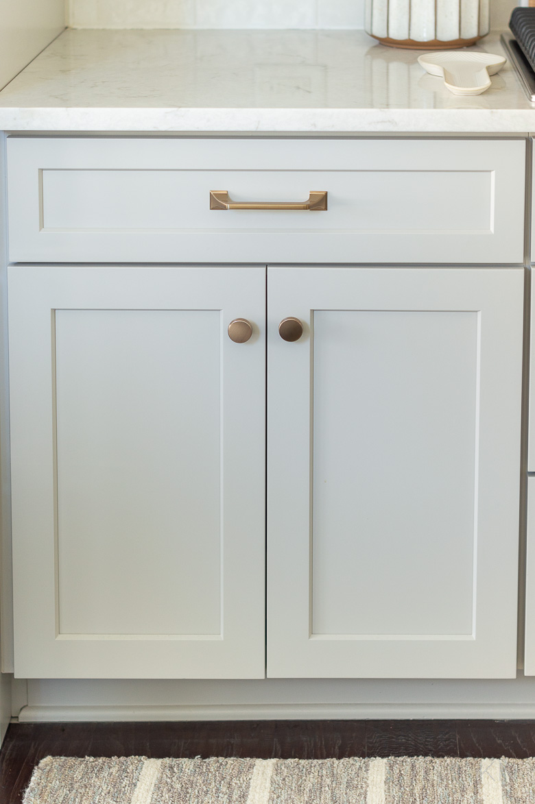 Gold Hardware on Sherwin Williams Agreeable Gray Cabinets