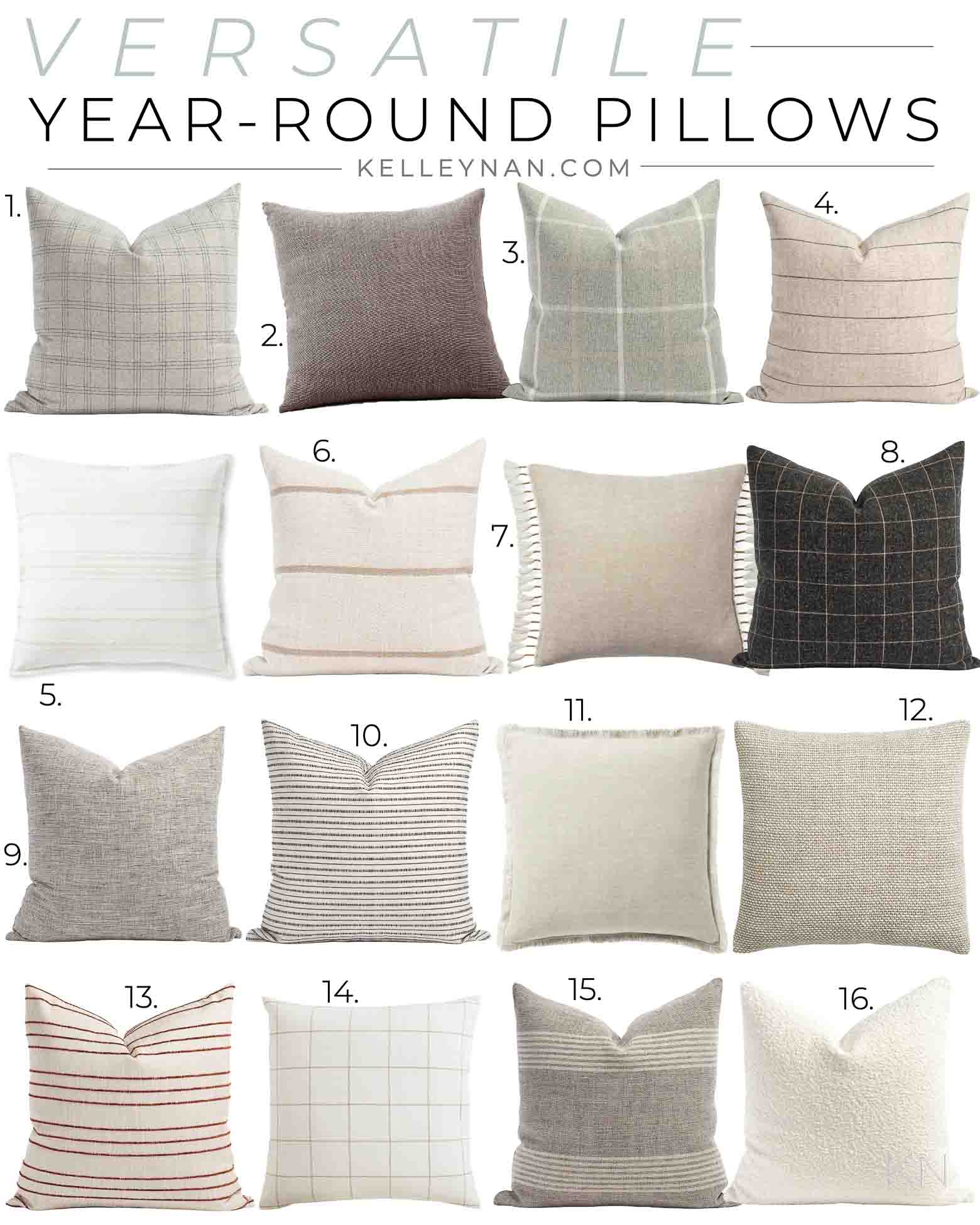 Down-Filled Throw Pillows - Natural Tones Set 2