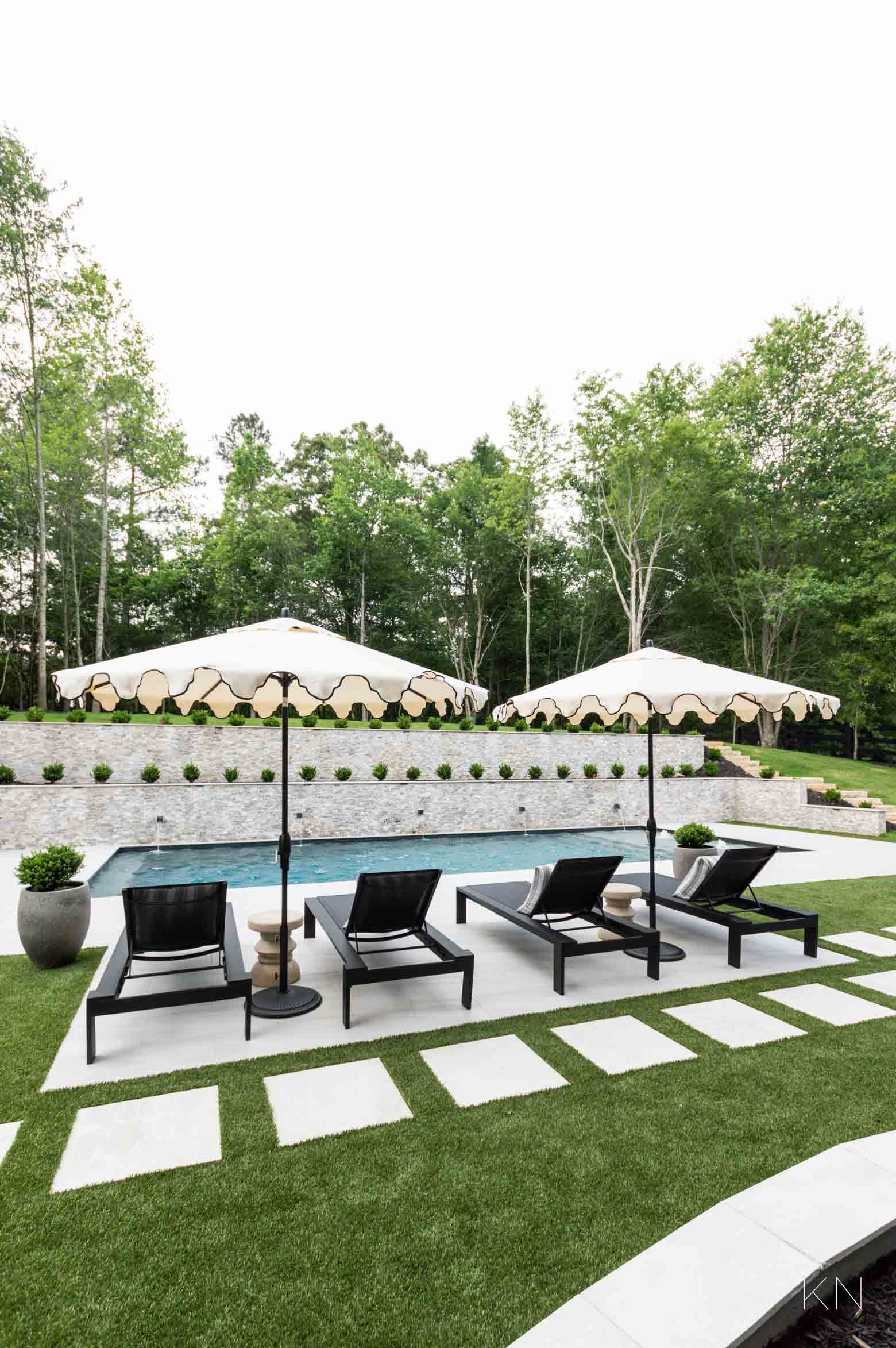 French Gray Pool Design, Featuring A Hamptons Style Garden Vibe