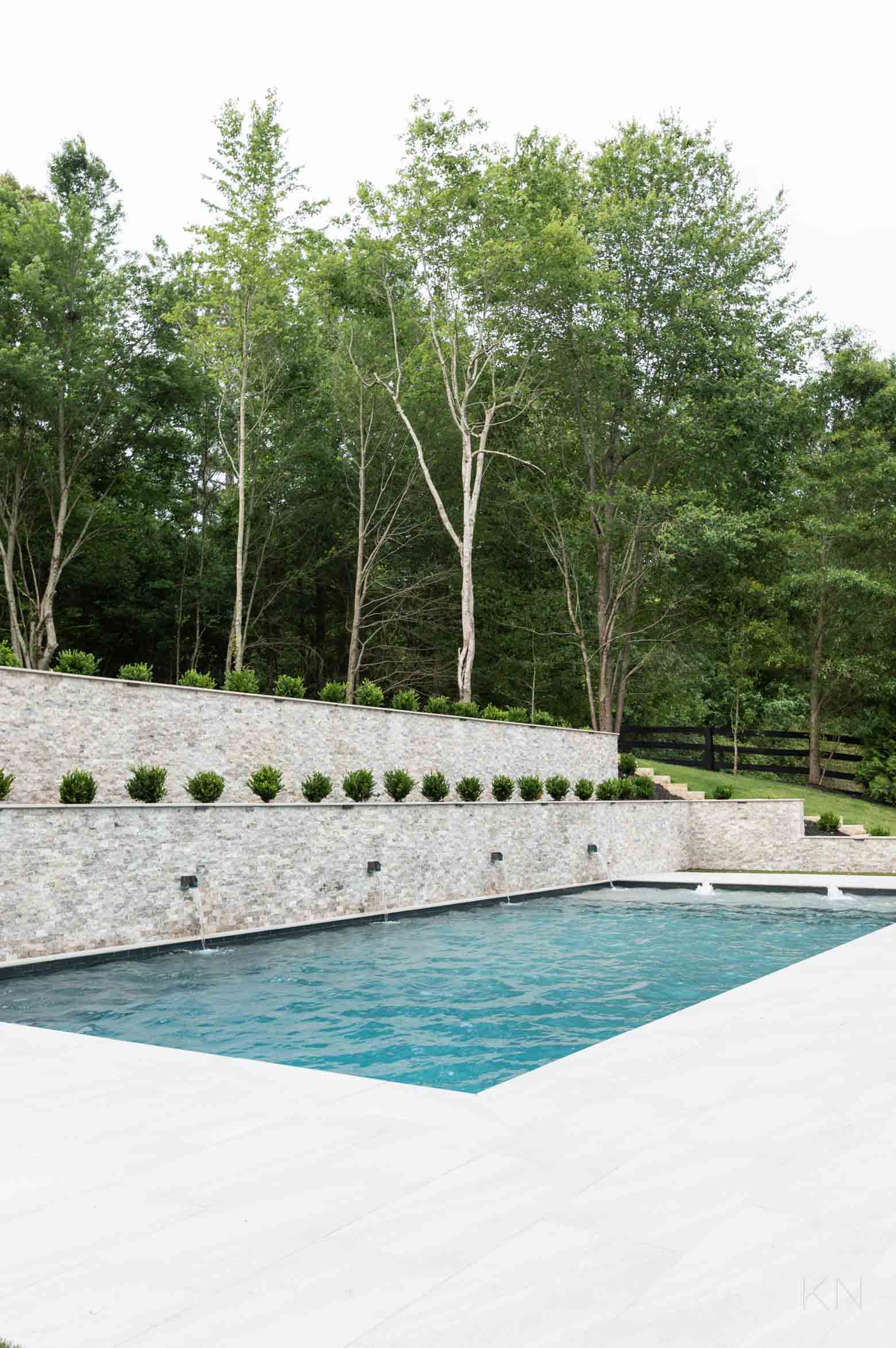 French Gray Back Yard Pool Design, Highlighting Nature