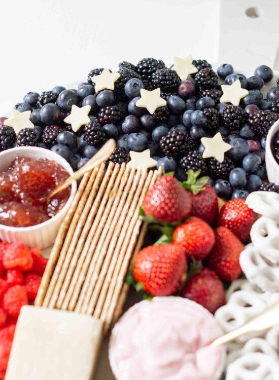 How to Create a Red White and Blue American Flag 4th of July Charcuterie Board with Just Cheese & Fruit
