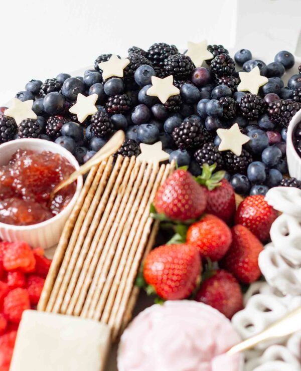 How to Create a Red White and Blue American Flag 4th of July Charcuterie Board with Just Cheese & Fruit