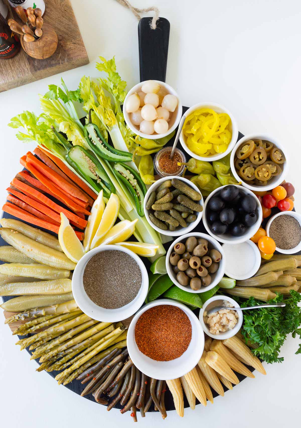 Bloody Mary Charcuterie Board Garnish and Topping Ideas