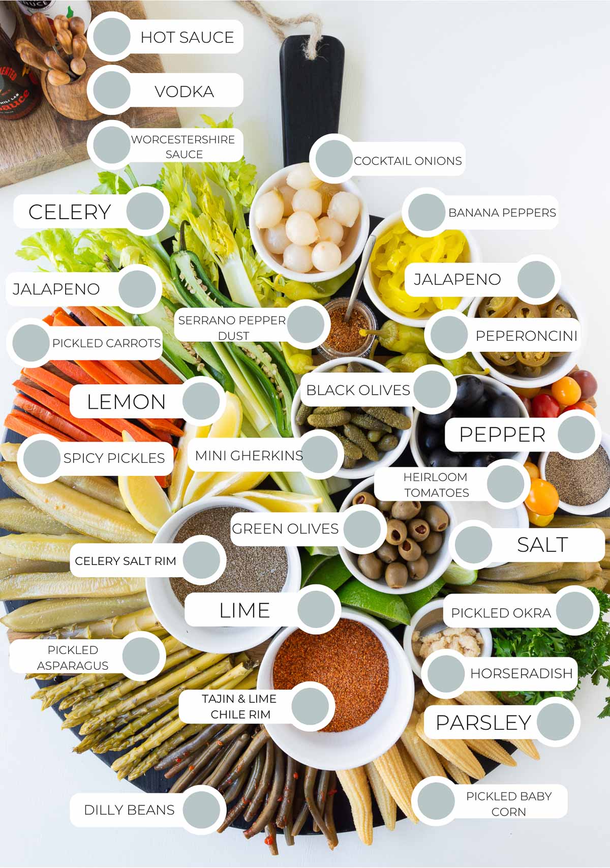 Loaded Bloody Mary Charcuterie Board Garnish Ideas