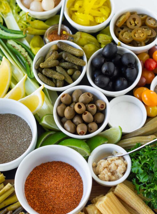 Bloody Mary Charcuterie Board Ingredients