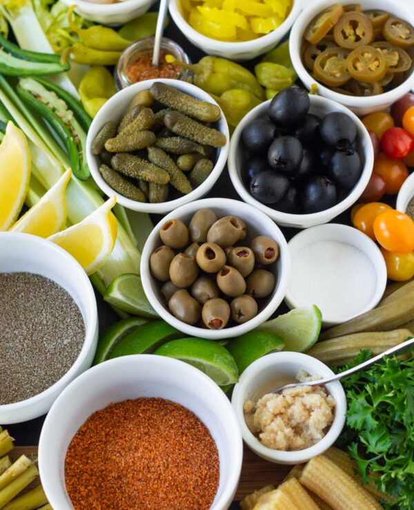 Bloody Mary Charcuterie Board Ingredients