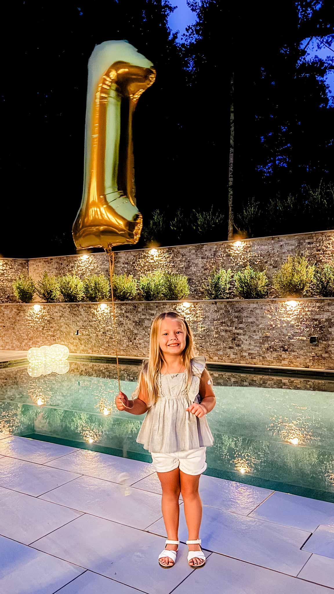 First day of school tradition with gold balloon