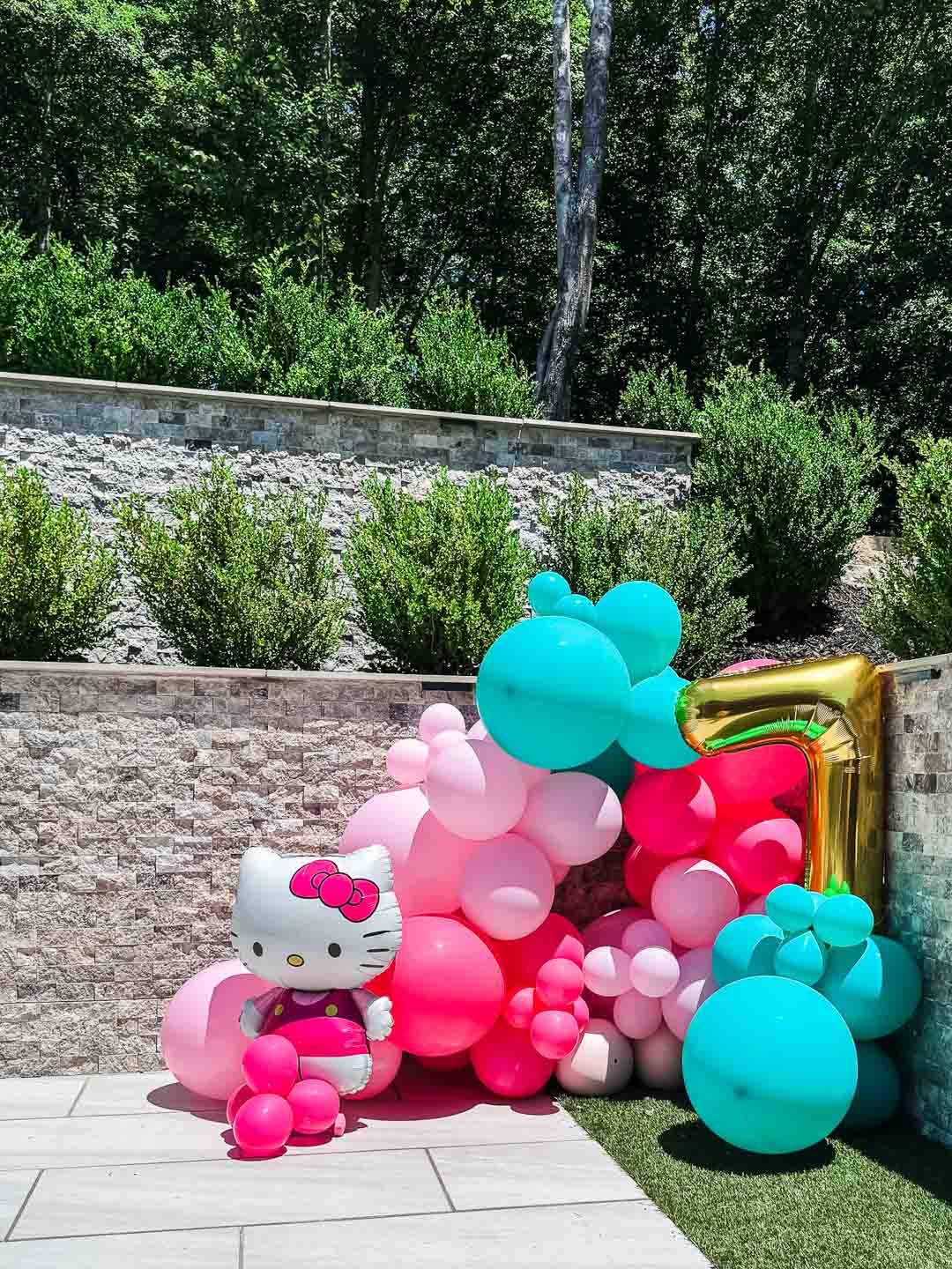 7 Year Old Budget Birthday Party Hello Kitty Pool Party -- Hello Kitty Ballon Garland